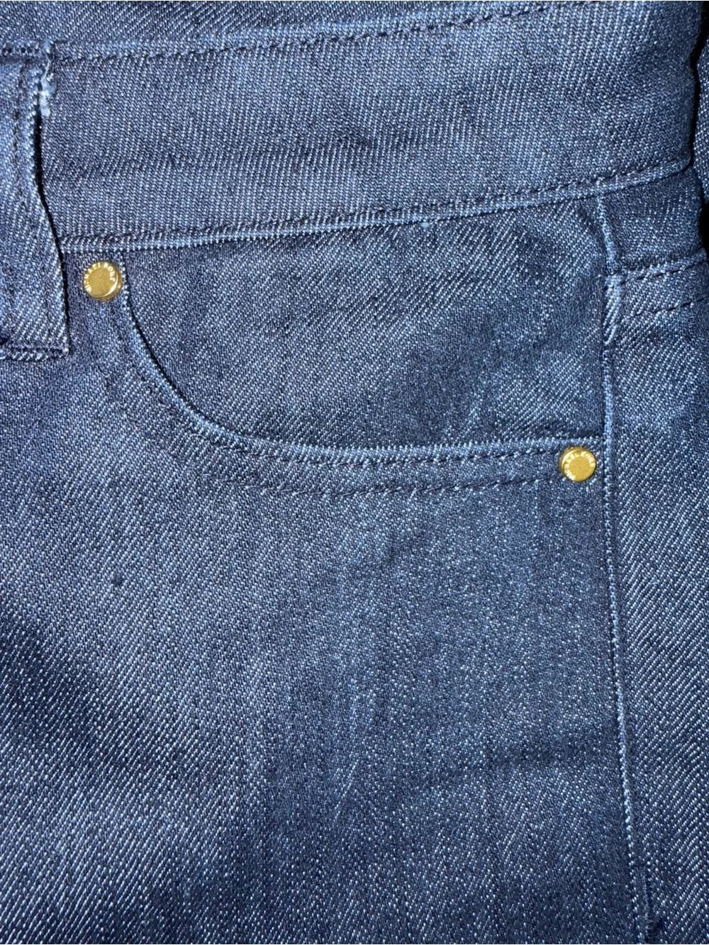 Michael Kors Dark Indigo Wide-Leg Jeans with Gold Hardware